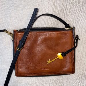 Fossil Campbell black and brown leather crossbody